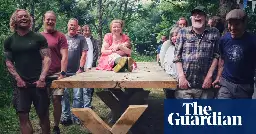 Community turns ancient oak into single-tree table in Devon woodland